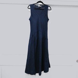 Luna Luz Size Large 100% Linen Navy Blue Midi Sleeveless Dress | Size Large